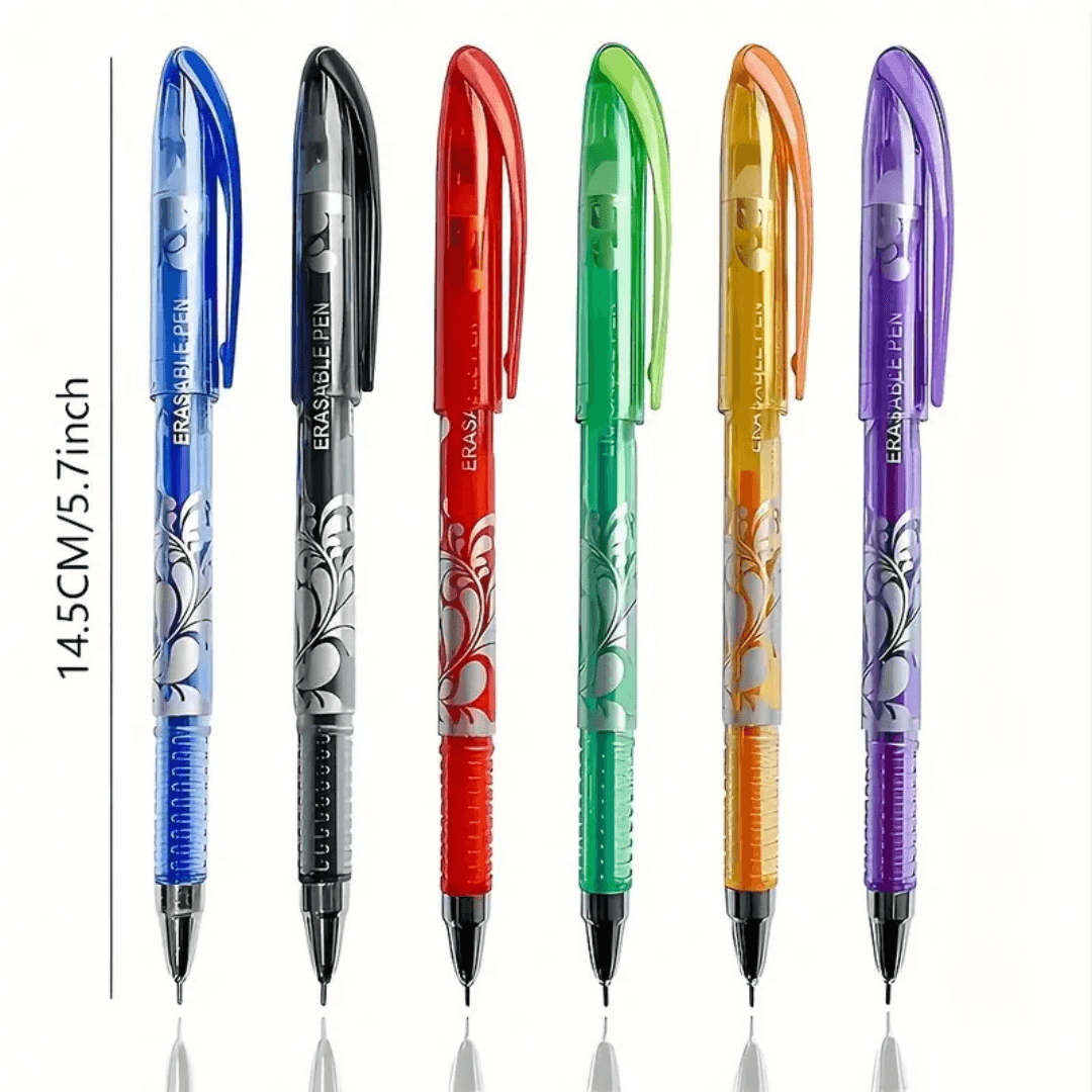 Vibrant Erasable Gel Pen Set - 6 Colors + 30 Refills for Fun & Mess-Free Writing! - Made2Motivate