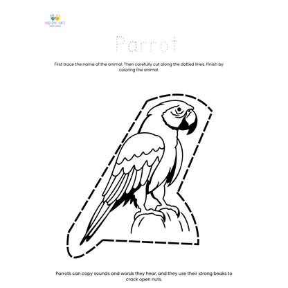 Rainforest Animal Fine Motor Activity Pack Tracing Cutting & Coloring Worksheets