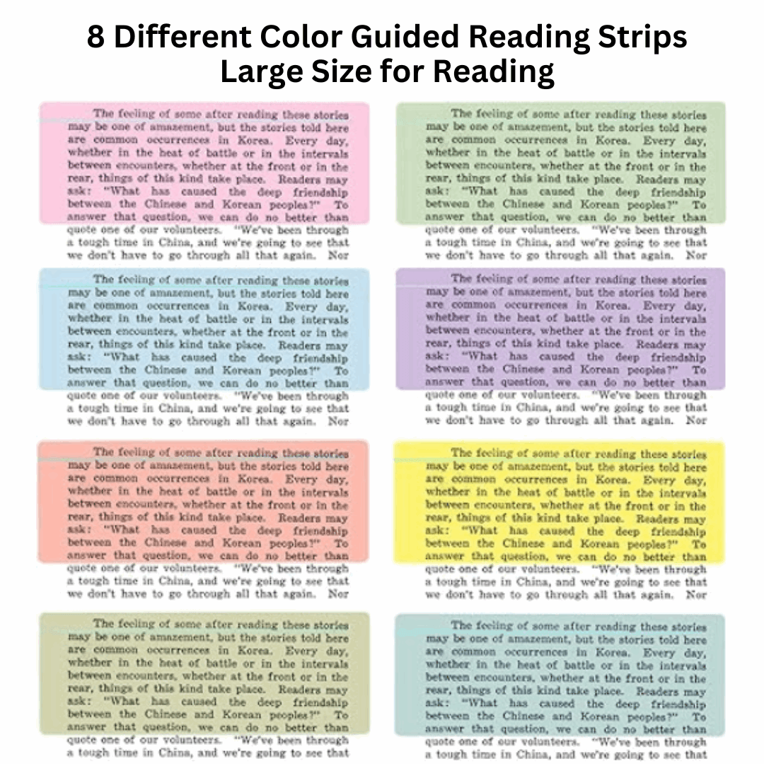 Guided Reading Highlight Strips - 8 Pack Colored Overlays for Dyslexia, ADHD & Visual Stress Relief