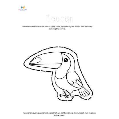 Rainforest Animal Fine Motor Activity Pack Tracing Cutting & Coloring Worksheets