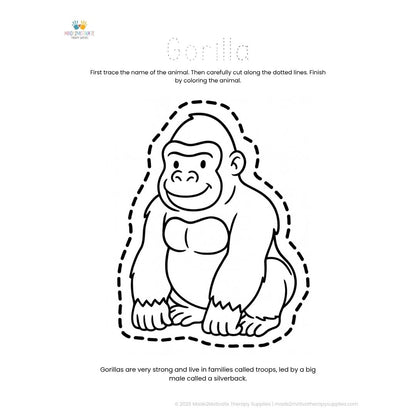 Jungle Animal Tracing, Cutting & Coloring Pack: Curved Line Skill Builder