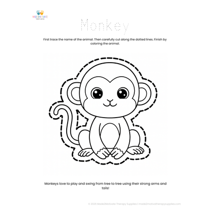 Jungle Animal Tracing, Cutting & Coloring Pack: Curved Line Skill Builder