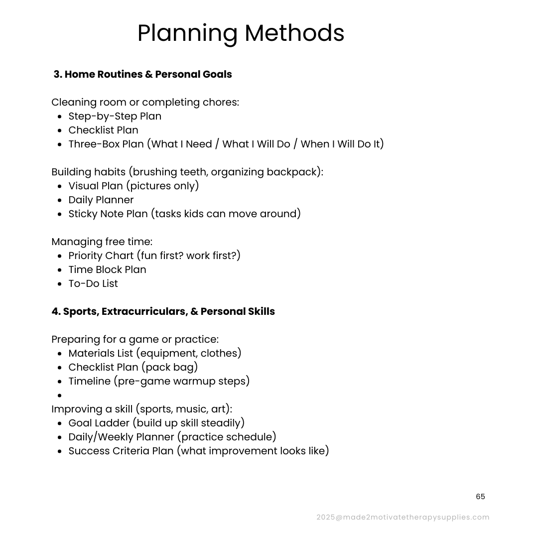 Planning & Organization Activity Packet for Kids (Ages 7-15)