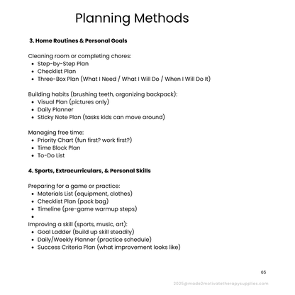 Planning & Organization Activity Packet for Kids (Ages 7-15)