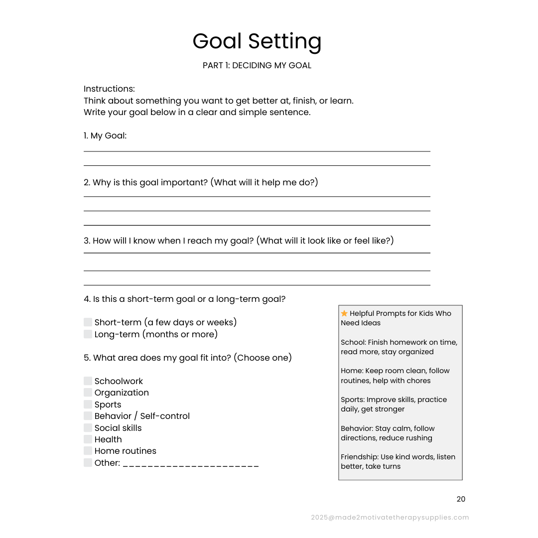 Planning & Organization Activity Packet for Kids (Ages 7-15)