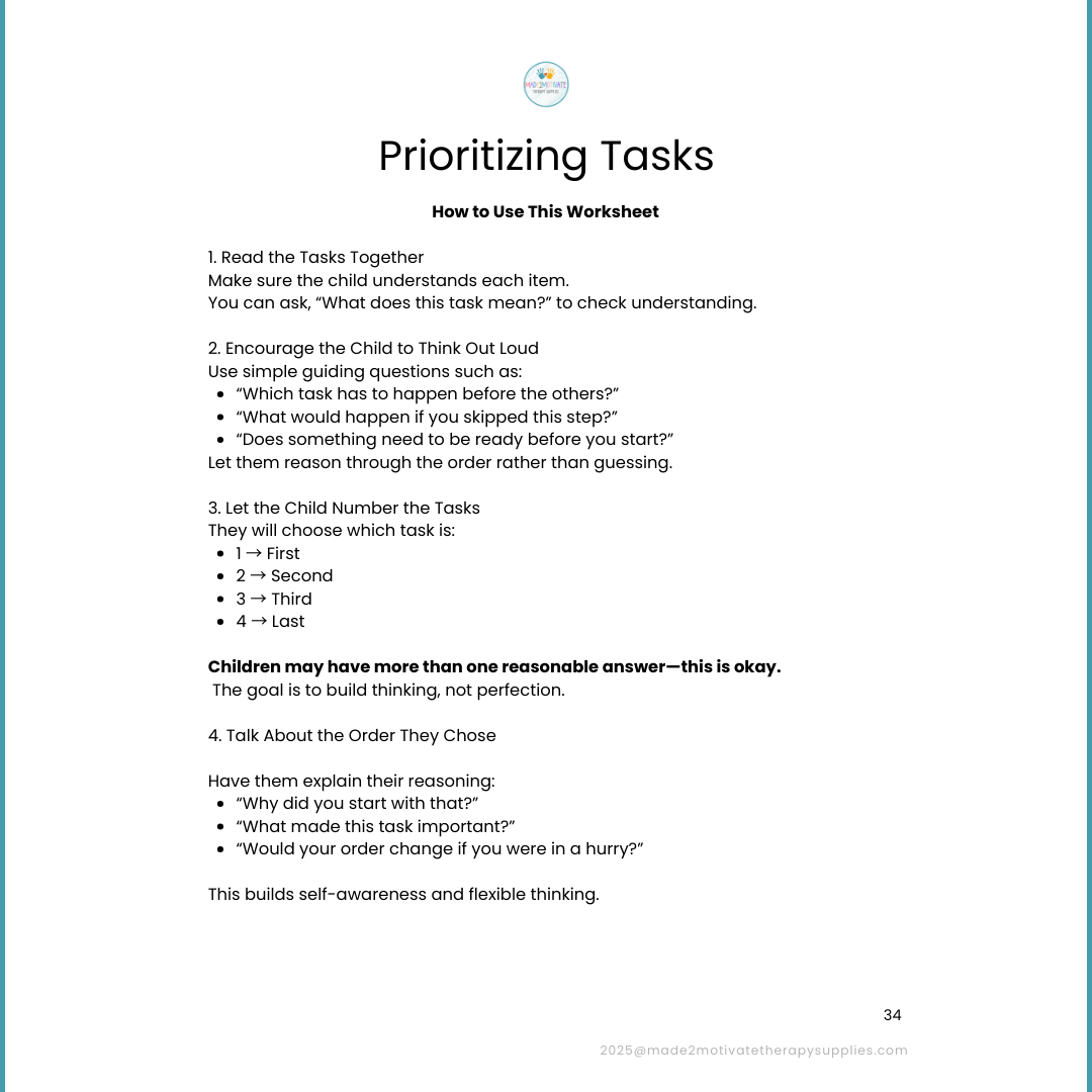 Planning & Organization Activity Packet for Kids (Ages 7-15)