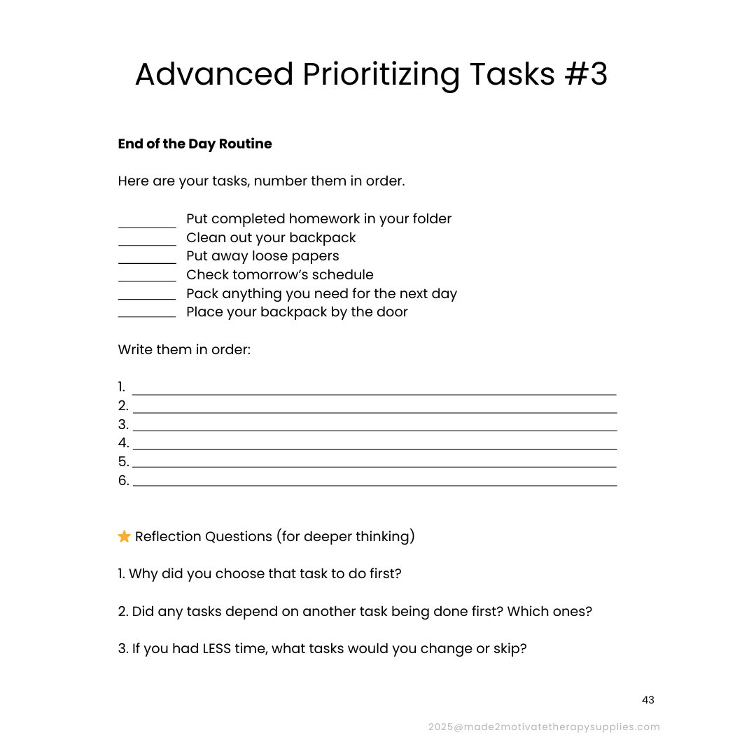 Planning & Organization Activity Packet for Kids (Ages 7-15)
