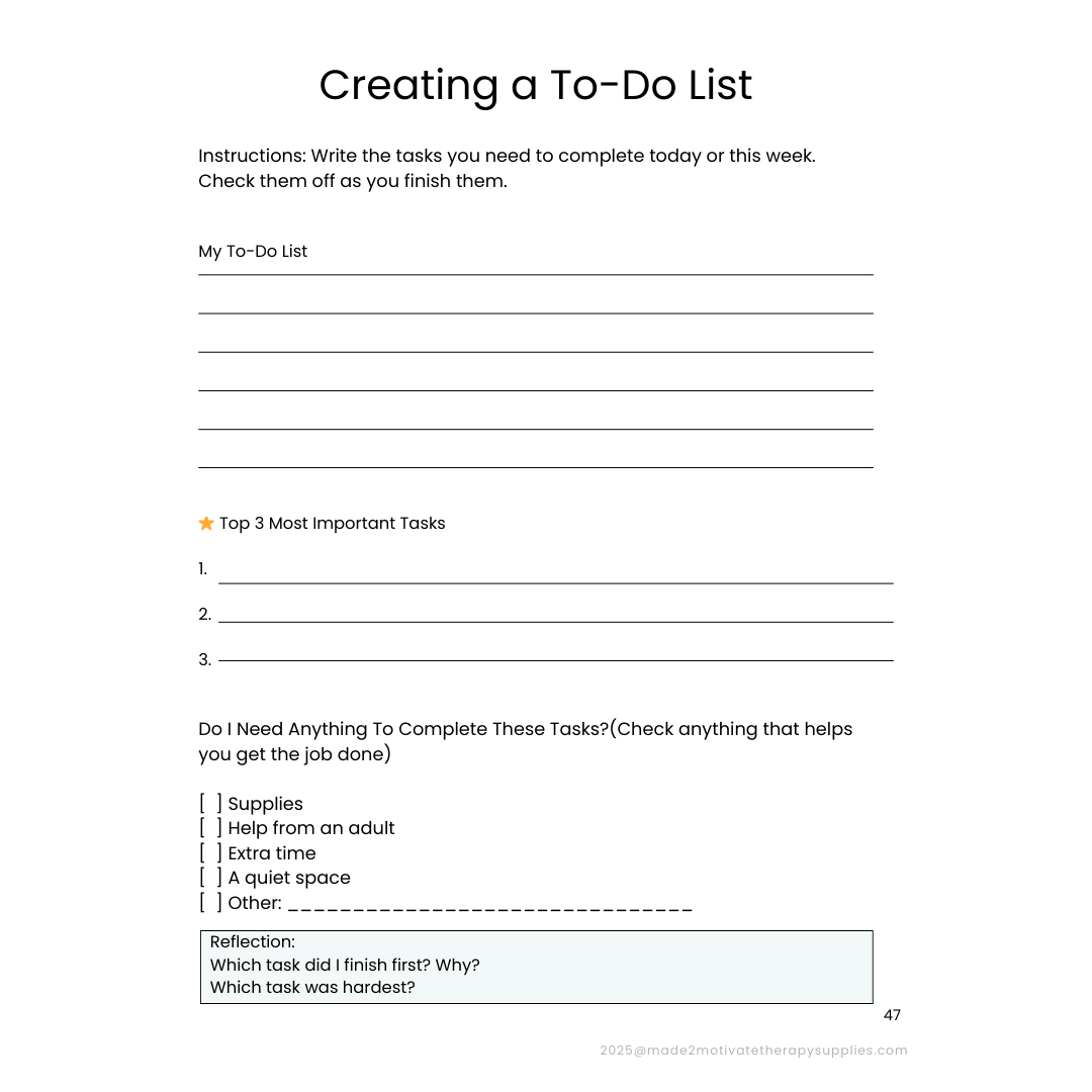 Planning & Organization Activity Packet for Kids (Ages 7-15)