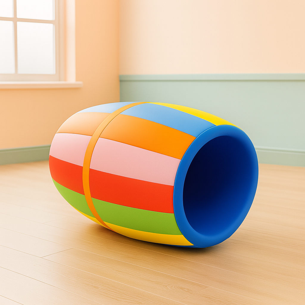Colorful Barrel Soft Play for Kids – Perfect for Rolling, Crawling, and Sensory Fun