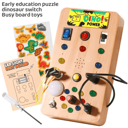 Dino Power Busy Board | Montessori Sensory Activity Board for Toddlers Kids