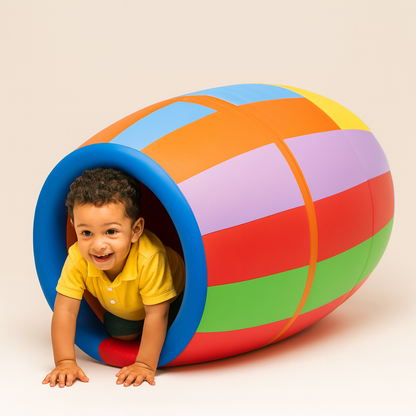 Colorful Barrel Soft Play for Kids – Perfect for Rolling, Crawling, and Sensory Fun