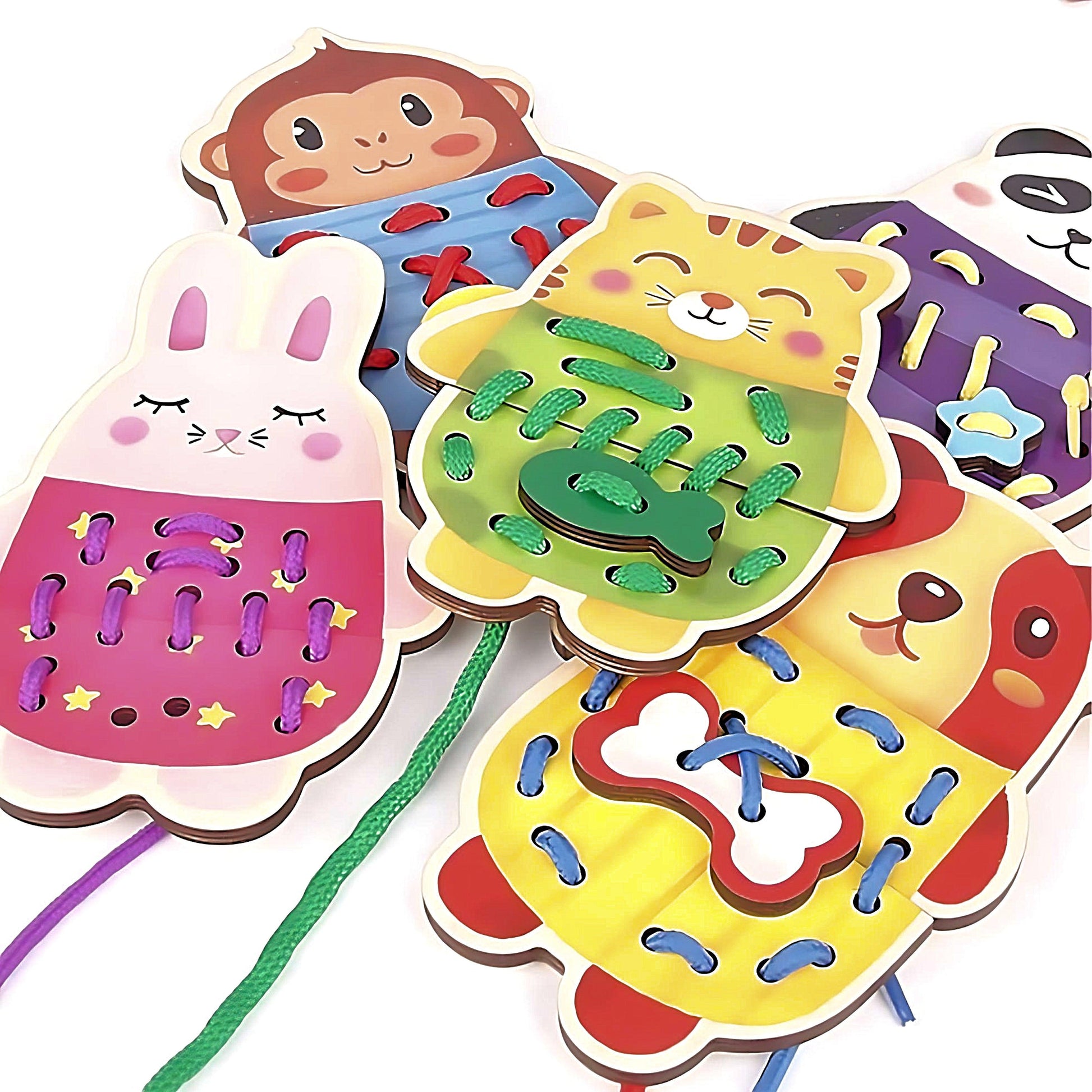 Wood Animal Lacing Puzzle Cards - Made2Motivate